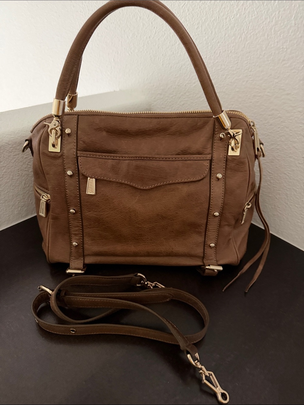 Rebecca Minkoff Brown Leather Cupid Satchel with Gold Hardware. - Picture 9 of 14